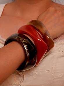 3er Set Vintage Acryl Armband, elegant und minimalistisch, geeignet für den täglichen Gebrauch und Urlaub - Mehrfarbig 2 - Übersicht 4