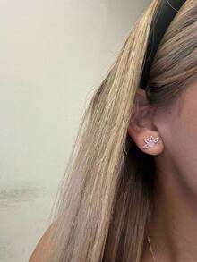 rakol 2pcs Rose Gold Cubic Zirconia Decorated Stud Earrings - Rose Gold - View 9