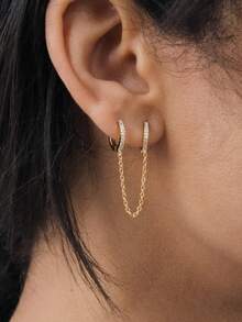 1 Set Luxury Copper Chain Tassel Hoop Earrings, Hip-Hop Style For Women, Party & Date Gift - Yellow Gold - View 2