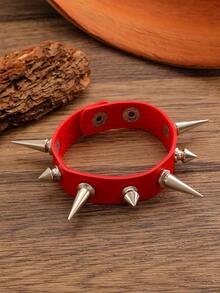 1 件朋克风格单排铆钉皮革手链，女士手镯，适合日常佩戴、音乐节、珠宝 - 彩色 - 查看 11