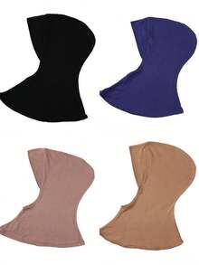 4 Peças/Conjunto Touca Interna Modal de Cor Sólida Com Capa Para o Pescoço, Elástica, Macia e Respirável para Mulheres, Lenço, Chapéu, Acessórios de Abaya, Véu Diário