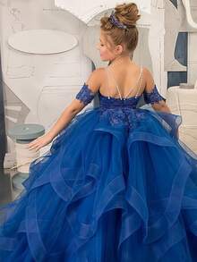 Elegant Sweetie Off Shoulder Flower Girl Dresses Mesh Tulle Ruffles Lace Appliques Princess Pageant Dresses For Girls Kids Party Ball Gowns,First Communion Dress,Tween Girls Princess Dress,Birthday,Wedding Or Photoshoot Outfit,Dance Performance Dress,Piano Performance Dress,Perfect For Shows,Birthday Parties,Vacations,Pageant,Prom Dress - Màu tím hoa cà - Xem 3