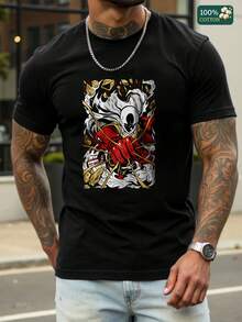 Men's Graphic T-Shirt, Casual Summer Tee With Saitama One-Punch Man Fist Print In Bold Red & White,  Cotton Comfort, Everyday Wear For Anime Fans, Gift For Men Who Love One-Punch Man, Classic Fit That Flatters All Body Types - màu đen - Xem 1