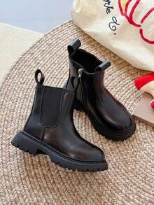 1 Pair Fashionable Solid Color Leather Boots, Unisex, With Side Zipper Design For Easy Wear, Microfiber Leather Upper For Easy Cleaning, Suitable For Outdoor Activities In Autumn/Winter