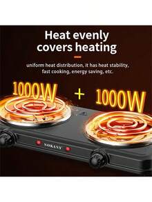 SOKANY SOKANY Electric Stove, Electromagnetic Stove Table, Portable Cooking Electric Heating Plate, Dual Stove Design, 2000W High Power, 5-Speed Temperature Control, Stainless Steel Surface, Heating Indicator Light, Built-In Temperature Control, Overheating Protection.Suitable For All Cookware, Very Suitable For RV/Family/Camping/Apartment/Laboratory