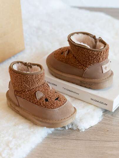 1 Pair Baby Cartoon Snow Boots, Unisex Warm Thick Winter Boots With Side Zipper, Toddler First Walker Shoes
