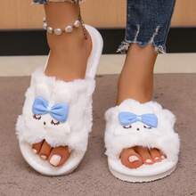 Pantuflas de peluche de conejo con boca abierta, pantuflas de interior para mujer para otoño/invierno, pantuflas esponjosas antideslizantes gruesas aptas para uso en exteriores, dormitorio de estudiantes, zapatos de piel