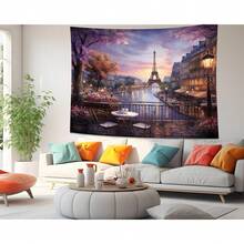 QGHOT Vintage Paris Tapestry Eiffel Tower Backdrop French Cityscape Tapestry Wall Hanging Cafe Decor Romantic City Scenery Wall Art For Bedroom Paris Themed Party Decorations 59.1"X51.2"-7184 - A - 查看 5
