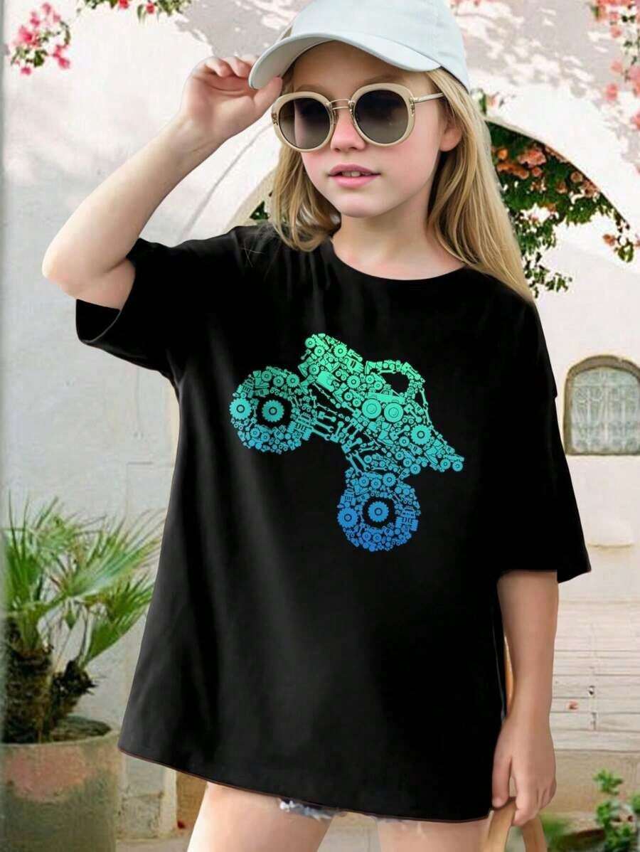 Camiseta de Monster Truck para niños - Camiseta de algodón negro fresco con gráfico de Monster Jam, regalo de cumpleaños para niños y niñas - Negro - Ver 1