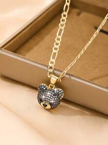 1 Exquisite And Elegant Shiny Blue Cute Little Bear & Silver And Black Cute Little Bear Copper Pendant Copper Inlaid Zirconia Necklace, Suitable For Giving To Girls/Boys/Family/Friends/Versatile/Light Luxury/Party/Banquet/Festival/Christmas/Thanksgiving/Halloween/Gift