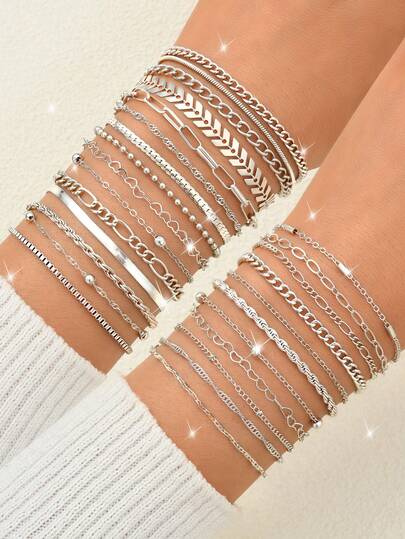 26/24/15/13/11/6/5pcs Minimalist Line Women's Bracelet Set, Suitable For Daily Wear, Vacation, Date, Holiday, Layering