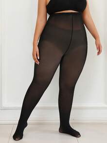 2/1 Pack 100G Thick Plus Size Women's Tights, Seamless Opaque Tights, Women's Winter Thermal Stockings, Soft & Comfortable Plus Size Black Pantyhose, Suitable For Christmas, Halloween, Daily Wear, 15-25°C, Cozy