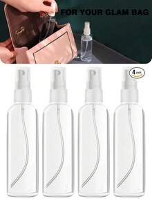 4个/1个旅行喷雾瓶 - 喷雾细腻，防漏，可重复使用塑料容器，适用于化妆品、精油、洗发水、洗手液和防晒霜，低致敏性，不含PVC，透明外包装，配白色泵头和喷嘴，是旅行和居家使用的理想之选，旅行乳液瓶 - 無色 - 查看 7