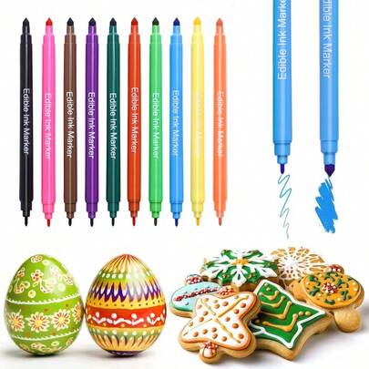 1 pieza Marcadores comestibles para galletas, bolígrafos de colorante alimentario con punta fina y gruesa, escritores gourmet para decorar pasteles de fondant DIY, huevos de Pascua, hornear y decorar fiestas