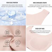 New Women Plain Color No Underwire Soft Wide Shoulder Straps Bras Full Coverage Everyday Bra Wireless - Beige - View 8