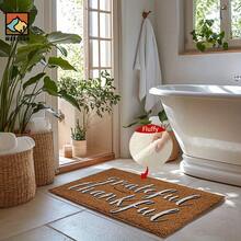 1pc/2pcs Grateful Thankful Pattern Bathroom Anti-Slip Mat, Faux Cashmere Material, Plush Decoration Suitable For Bathrooms, Doorways, Kitchens & Festive Decorations, Machine Washable, Gift Idea - Multicolor - View 8