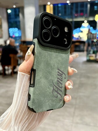 Personalized DIY Initials Name Faux Leather Phone Case Compatible With IPhone 17 16 15 14 13 12 11 Pro Max Plus 17 Pro Lens Shockproof Protection Back Cover,2025phonecase