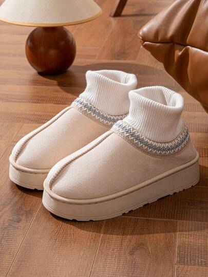 Men's Solid Color Thick Sole Slip-On Backless Slippers, Minimalist Fashion Snow Boots For Winter