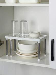 1pc/2pcs Grey And White Retractable Kitchen Shelf - Multi-Functional Cabinet Organizer For Dishes And Seasoning Bottles - Grey - View 3