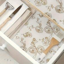 Golden Floral EVA Non-Adhesive Shelf Liner Roll - Waterproof, Non-Slip Cabinet And Drawer Mat For Kitchen, Bathroom, And Pantry Organization