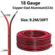 18 Gauge Wire 16.4FT/30FT/50FT/100FT, 2 Conductors Electrical Wire Red Black Cable, Flexible/Low Voltage/PVC 18 AWG Copper Clad Aluminum Extension Cord For Speaker, LED Strips, Automotive 12V/24V DC