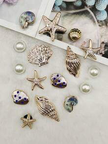 16pcs ABS Resin Gold Luxury Seascape Shell Shoe Charms, Shiny Rhinestone Seashell Shoe Clips, Detachable Starfish Shoe Buckles, DIY Multifunctional Shoe Clips, Suitable For Women's Sandals, Slippers, Beach Bags, Christmas, Halloween, Valentine's Day, Birthday, Holiday Party Gifts (Shoes Not Included) - Multicolor 16PCS Style No.267 - View 11