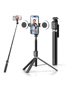 New 6 In 1 Selfie Stick With Fill Light, For TK YT 67" Phone Tripod & Wireless Remote Page Turner,Bluetooth Camera Video Recording Remote,Music Control, Compatible ,IOS,Android Compatible With Iphone Android Phone For Summer Vacation, Travel, Fill Light, Outdoor Activities, Live Streaming Vacation Travel Outdoor Activities Live Streaming Vlogging Equipment 360° Rotation - With Lamp Selfie Stick - View 9