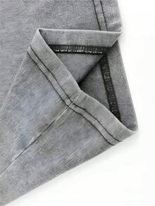 Vintage Washed And Distressed Oversized Short-Sleeved Cotton T-Shirt With Delicate Double-Sided Wing Print. - 灰色 - 查看 5