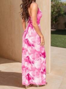 2025夏季新款优雅露背吊带连衣裙，带口袋，花卉印花，修身剪裁，多种颜色可选