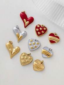 1pc Stainless Steel Heart Shaped Pendant, Handmade DIY Accessory For Halloween, Thanksgiving, Suitable For Necklace, Bracelet, Earrings