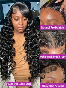 CEXXY 13x6 Human Hair Front Lace Wig, Brazilian Wig With Natural Waves, Deep Wave Wig, 100% Baby Hair, HD Lace, Glue-Free Wig, 180% Density, 360° Human Hair Lace Wig - SPure Natural - Xem 6