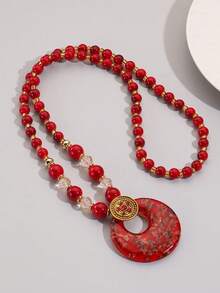 1 chiếc vòng cổ hạt thủy tinh Bohemian thời trang, thích hợp làm quà tặng ngày lễ cho phụ nữ - Đỏ - Xem 1