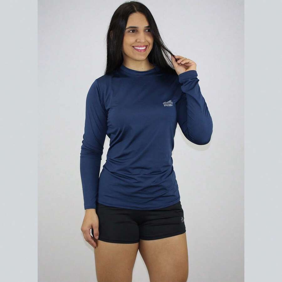 Women's Shirt UV+50 Sun Protection Long Thermal Second Skin T-Shirt Winter And Summer Fashion Beach Pool - 藏蓝色 - 查看 1