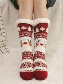 1双女士加厚保暖袜，舒适欧美风圣诞雪袜，秋冬季保暖袜 - 彩色 - 查看 2