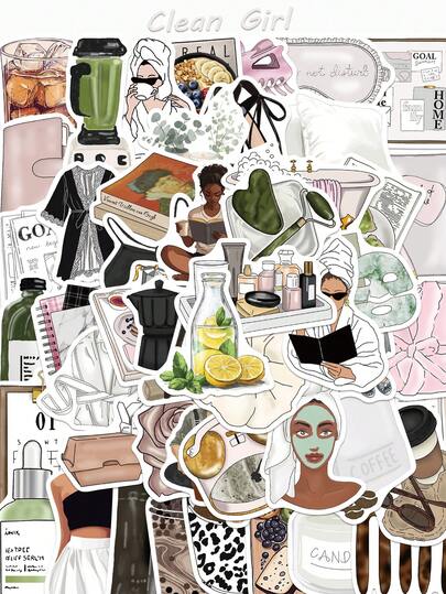 50 piezas Pegatinas retro de chica limpia Pegatinas estéticas de graffiti DIY para scrapbook, teléfono, portátil, equipaje, refrigerador, monopatín, decoración