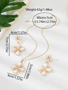 3pcs Vintage High-End Design Faux Pearl Flower Earrings & Necklace Set, Suitable For Women's Party Wear