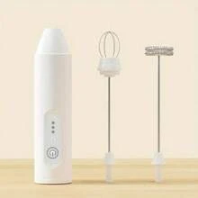 2-en-1 Mousseur à lait électrique portatif mini, batterie rechargeable USB 18650 en acier inoxydable, 3 réglages de vitesse, 11000 tr/min, fabricant de mousse de lait à cappuccino portable, accessoires de cuisine fouet à œufs, fouetteur de blanc d'œuf