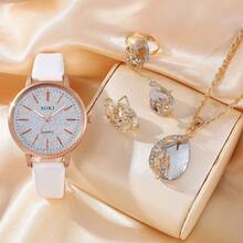 SOKI SOKI 1 套女士手表时尚休闲优雅数字表盘石英表和水晶套装水滴孔雀吊坠项链、耳环、戒指套装非常适合日常佩戴、生日礼物、派对、节日聚会，也是送给自己或朋友的理想礼物 - 白色 - 查看 10