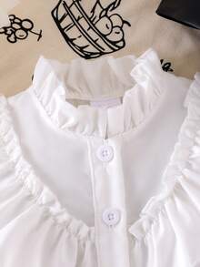 3 Stücke Baby Mädchen Mode Elegantes Set, Weißes Spitzenkragen Rüschenärmel Lässig Bluse und Kunstleder Rock mit Hut