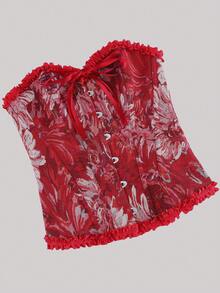 Gorset damski w stylu vintage z koronkową lamówką, modny gorset, świąteczne ubrania na Halloween, damskie topy na Nowy Rok 2026, nowość