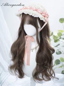 alicegarden 1 合成耐热假发，黑棕色卷发假发，带刘海，24 英尺长，由纤维制成，适合日常使用，自然仿真假发 - 棕色 - 查看 3