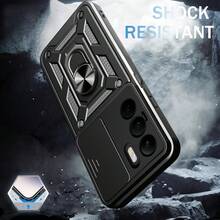 1 件黑色带滑动相机盖和旋转磁环支架，重型超薄防震混合坚固防摔保护套女士男士女孩手机壳苹果兼容 16pro/16promax/16plus/16/15pro/15promax - 金色 - 查看 6