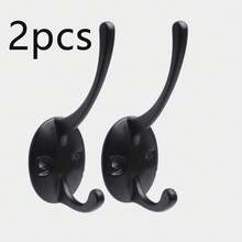 黑色墙钩，金属衣钩，墙装隔断配件，复古双钩，重型门钩，适用于悬挂毛巾、帽子、钥匙、橱柜、包包等。 - 黑色 - 查看 5