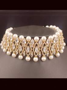 1 Stück modischer Luxus Zirkonia Halskette Perlenkette, geeignet für Bräute, Hochzeiten, formelle Anlässe, Partys, Feiertage, Geschenk für Frauen