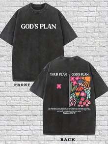 Men's Cotton T-Shirt. "GOD'S PLAN","YOUR PLAN", God's Plan Transcends Human Plans, Bible Verses (Isaiah 55:8-9), Religious Themed T-Shirts, Artistic Floral Illustration T-Shirts With Round Necks. Short Sleeve. Classic Style, Heat Transfer Printing Design, Spring And Autumn Casual T-Shirt. Double Sided Printed T-Shirt For Spring Casual Wear, Made Of Breathable Fabric......Classic Regular Short Sleeved, Fashionable And Cool Design, High-Quality Printing, Fashionable  T-Shirt, Women's Pattern T-Shirt, Fun Pattern T-Shirt, Men's Pattern T-Shirt, Casual Loose T-Shirt, 100% Cotton T-Shirt, Soft, Breathable And Comfortable, Washable T-Shirt, Casual Street Style T-Shirt, Suitable For All Seasons, Very Suitable For Casual Wear And Street Style. They Are Excellent Gifts For Family And Friends. - 黑色 - 查看 1
