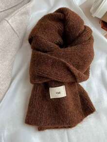 冬季女用小裝飾羊毛圍巾，柔軟黏性毛線編織保暖，Ins風學生適用羊絨圍巾 - 焦糖色 - 查看 13