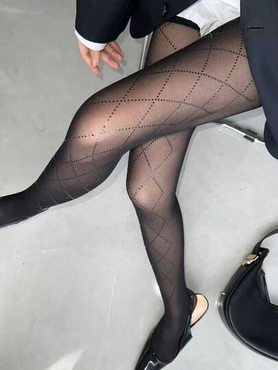 1 par de medias sexy de mujer con lentejuelas en forma de rombo