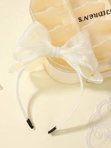 Solid Color 3-Layer Mesh Bow Headband, Versatile For All Seasons