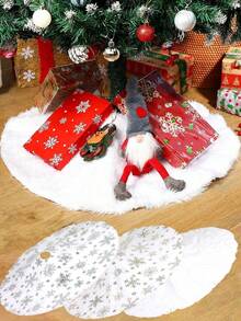 1pc-Faux Fur Christmas Tree Skirt White Plush Skirt For Merry Christmas Party Christmas Tree Decoration