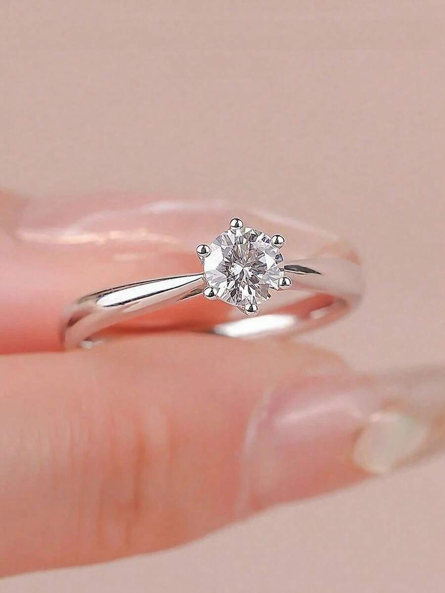 MONALLY Minimalist Luxury Engagement/Wedding Ring, Inlaid With White Zirconia, Unique Design, Ring Jewelry, Party Gift, High-End Distinctive Design, Suitable For Women To Wear On Any Occasion, Excellent Gift - Silver - View 1